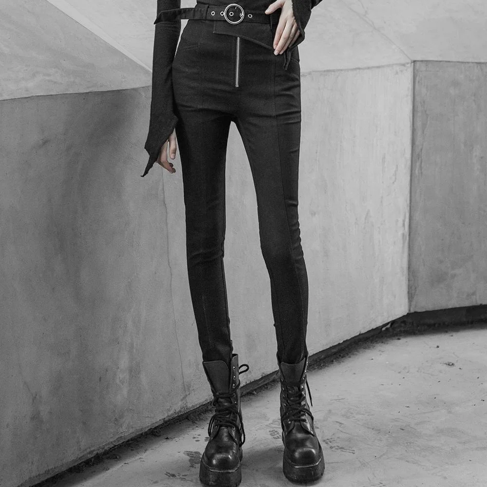 
OPK-270 PUNK RAVE Punk high waist metal decorative button jeans ladies fashion pants 
