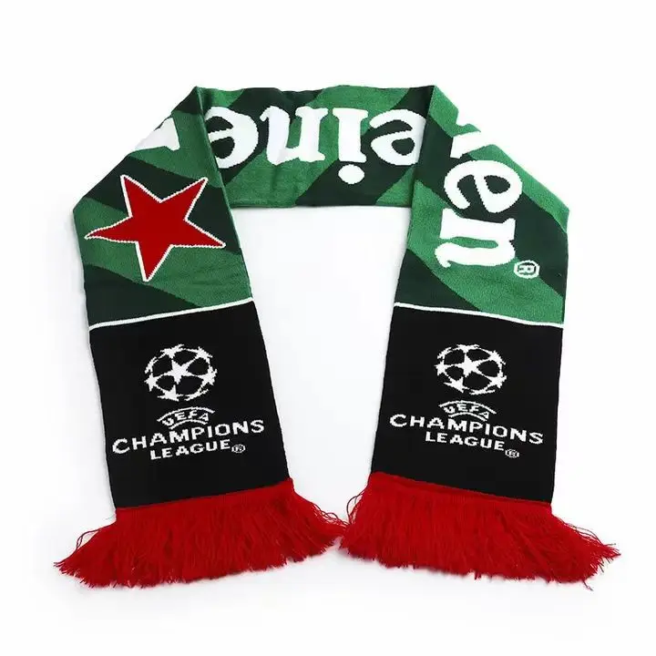 Custom Slogan Wholesale Jacquard Knitted Scarf With Tassel Club Fan Football Scarf