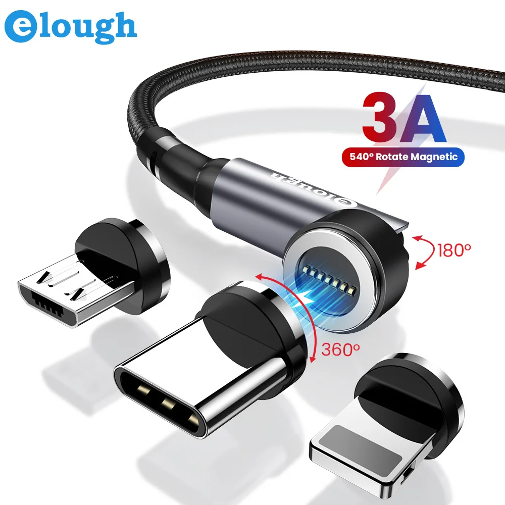 Fast charging 540 degree 3 in 1 magnetic usb c cable 3A 2m 6 foot colortype c strong magnetic nylon data cable