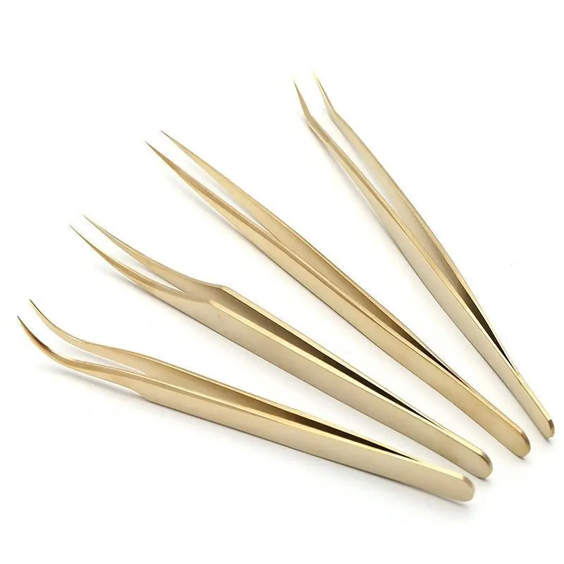 Low MOQ Custom Gold Lash Straight and Curved Tweezers Eyelash Extension Tweezers For Professional