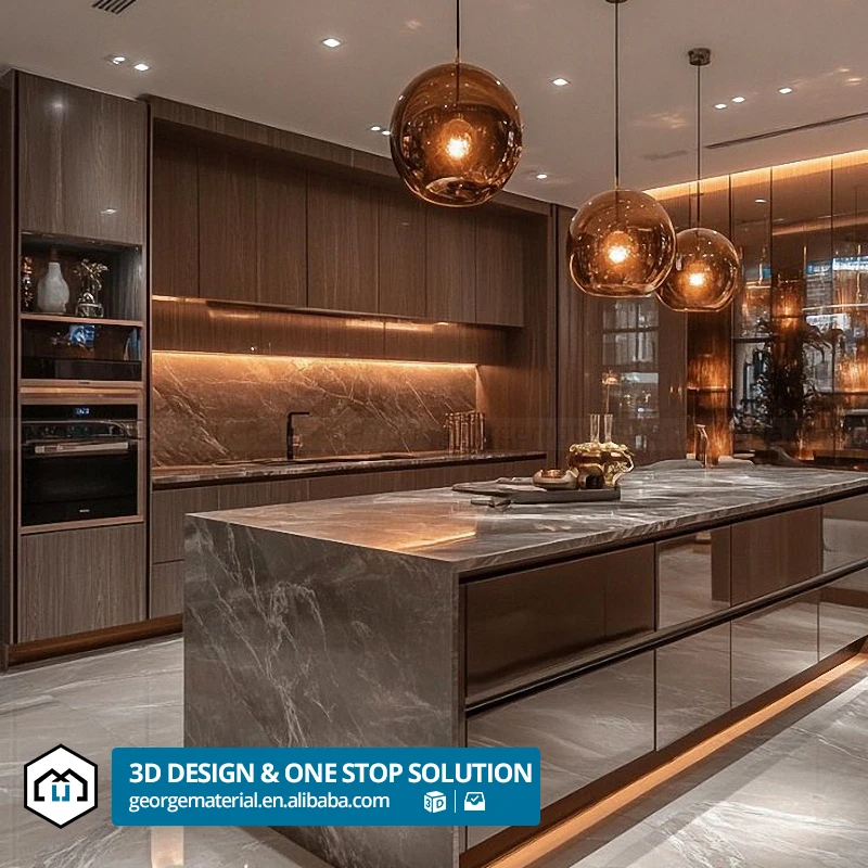 automatic Wholesale Fashion Simple Design Solid Wood Walnut Kitchen Cabinets Finish Kitchen Cabinets Storage Rack Modern
