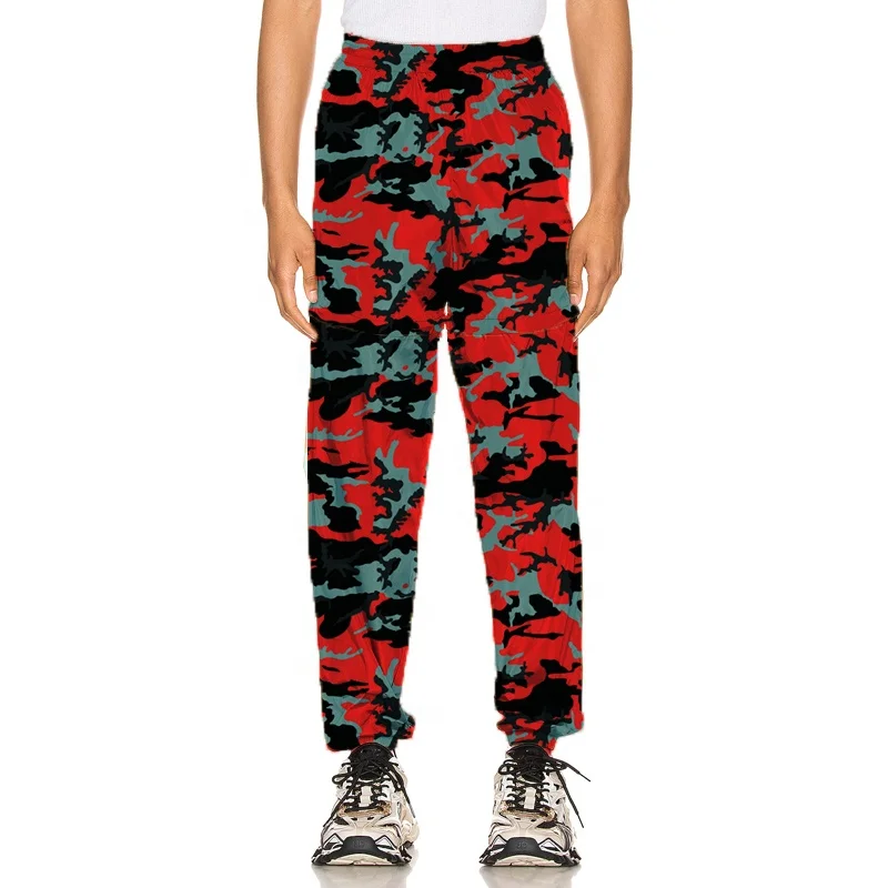 Hot selling custom printed pattern men cargo pants  elastic waist man print camouflage pants