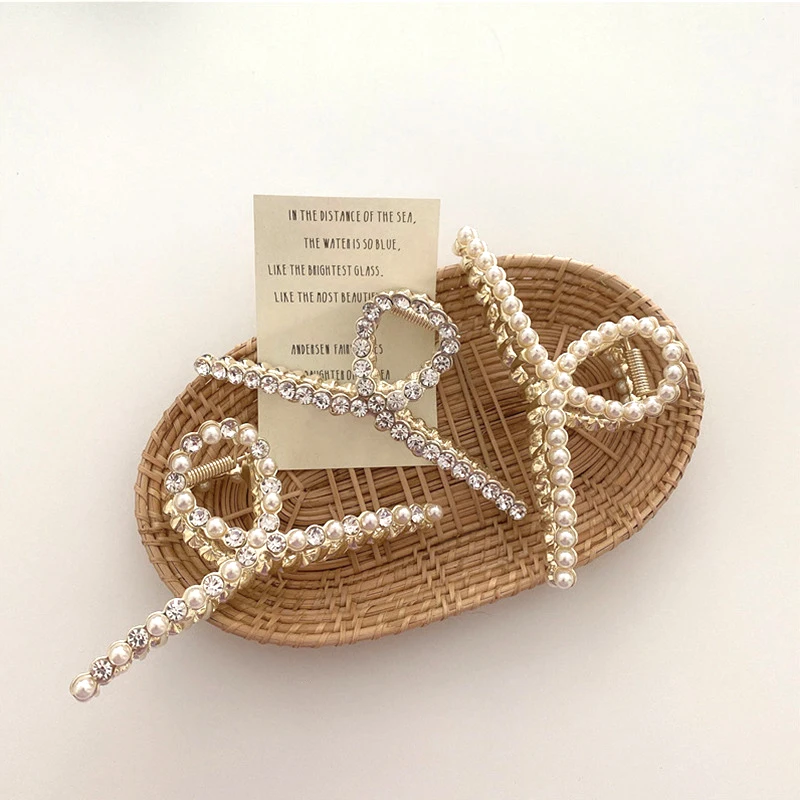 
Metal pearl rhinestone simple and versatile pan hair basic hair accessories grab hair clip 