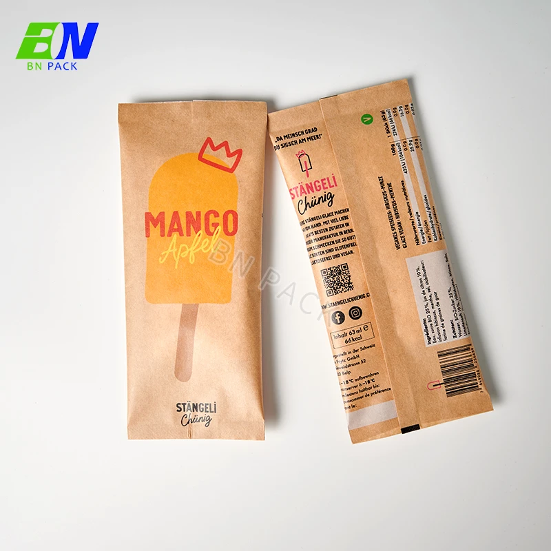 Biodegradable Empaque Para Helados Colorful Printed Back Heat Seal Kraft Paper Packing Ice Candy Cream Packaging Popsicle Bag