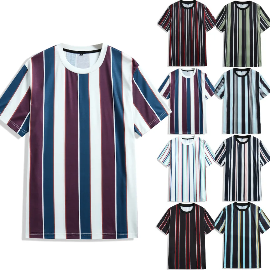 2022 summer new design stylish street crewneck vertical striped mens t shirts