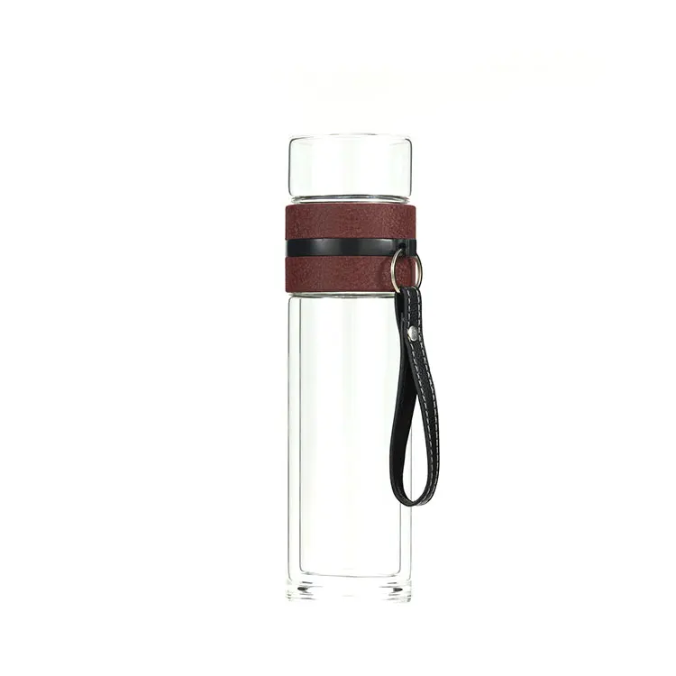Drinking Mug Tea Bottle Filter Transparent Double Wall Glass with Stainless Steel Water Bottles with Tea Infuser Accessories