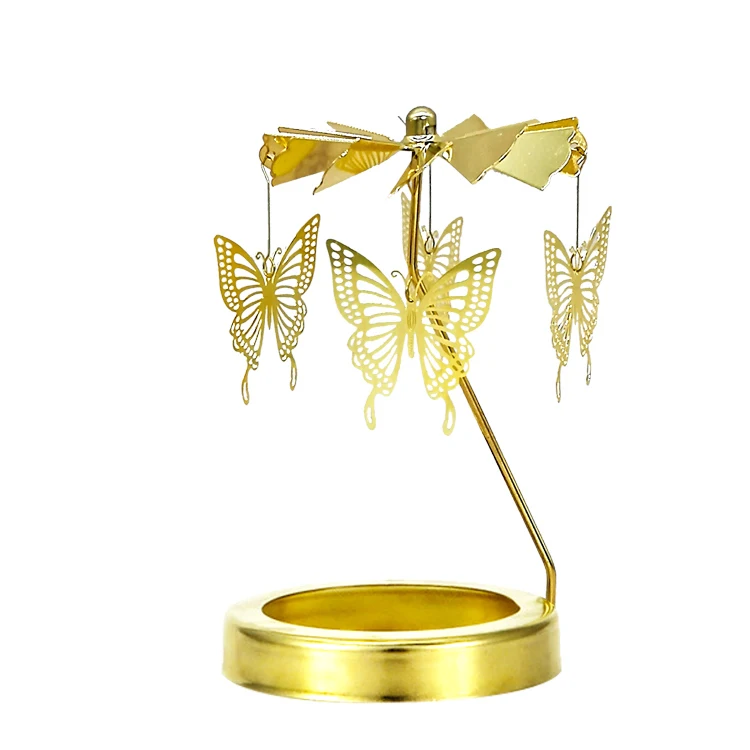 Gold Crystal Spinning Candle Stands Tealight Carousel Sets Glass Candle Stick Holders