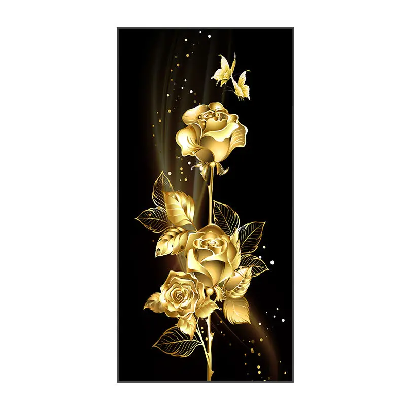 custom Gold flower poster printing Mural roll canvas Painting Living room wall art crystal porcelain painting