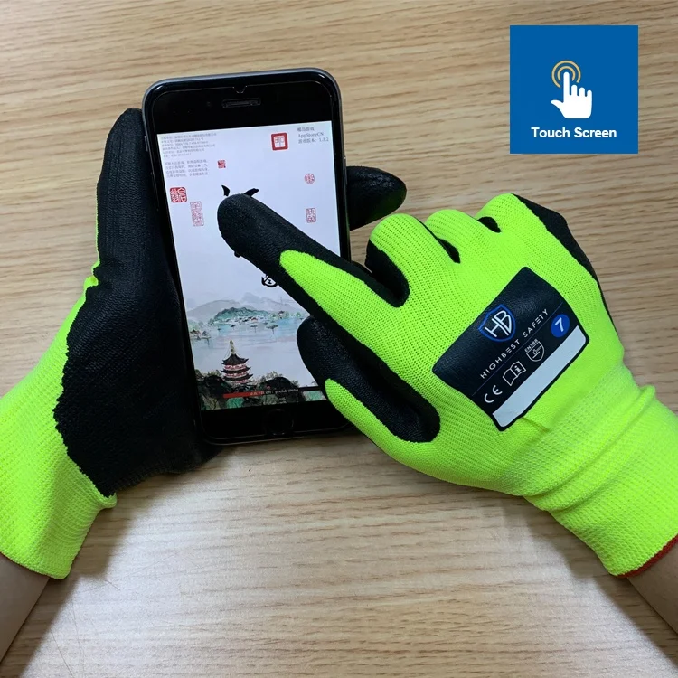 Working Gloves Manufacturer HB SAFETY Touch screen mobile phone operating glove MED ONE fluorescent nitrile easy to operate