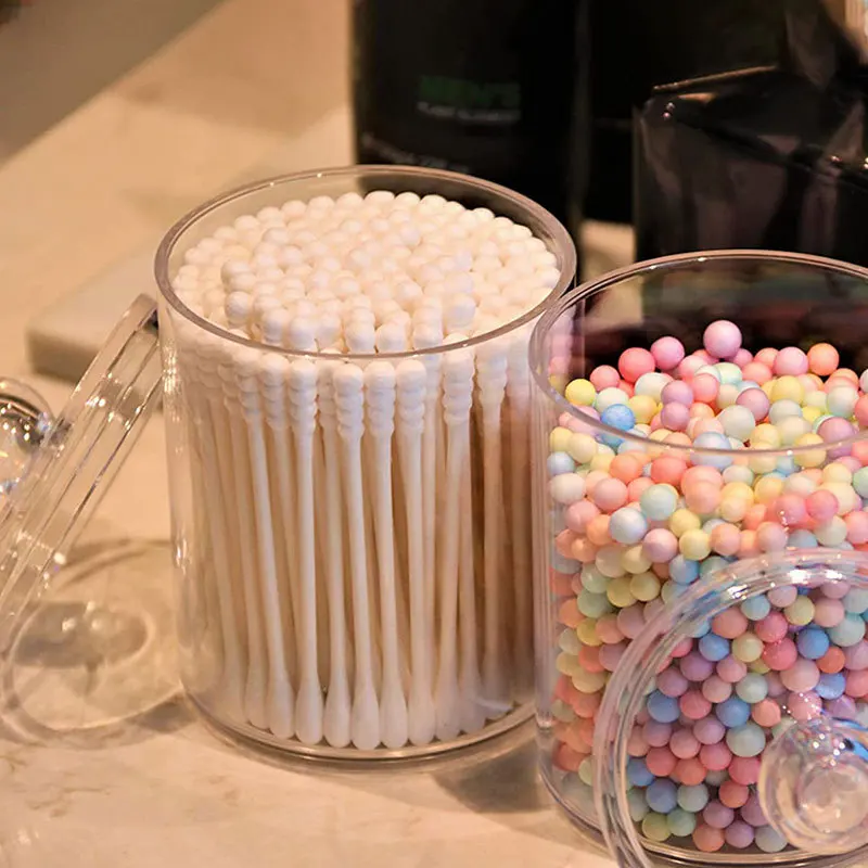 Clear Plastic Canister Storage Cotton Ball Swab Makeup Organizer Q-tip Holder Dispenser for Bathroom