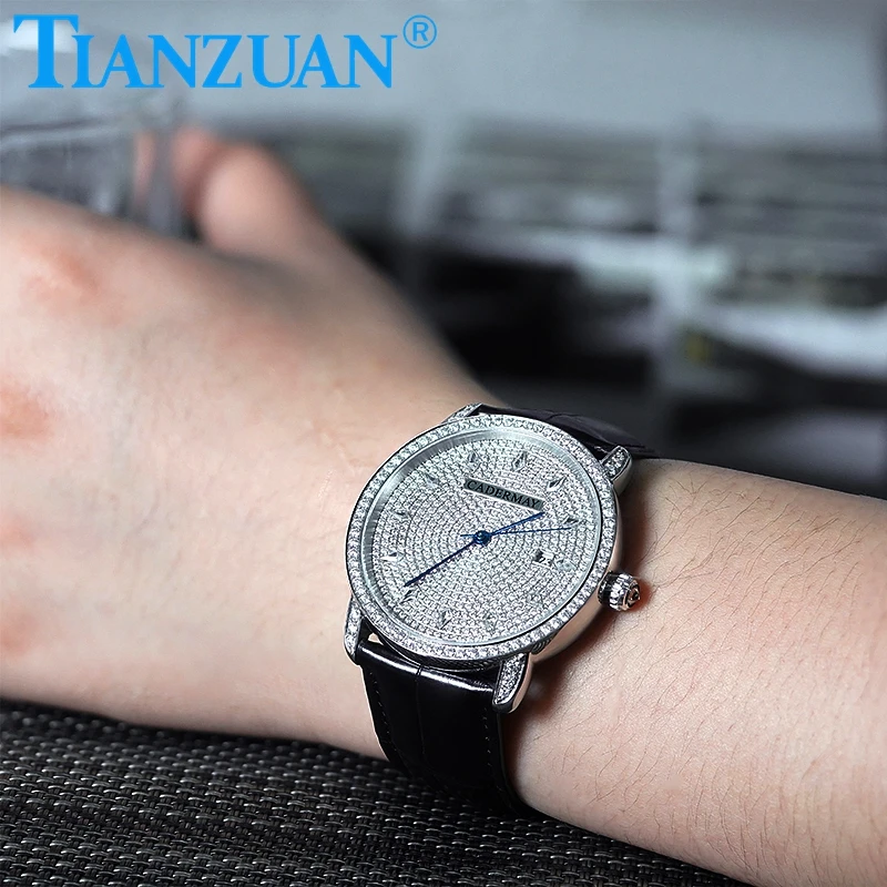 Full Moissanite Wrist Watch for Men Luxury Watch For Men mechanical Wristwatch Hip Hop Iced Out Moissanite Men Jewelry Watch