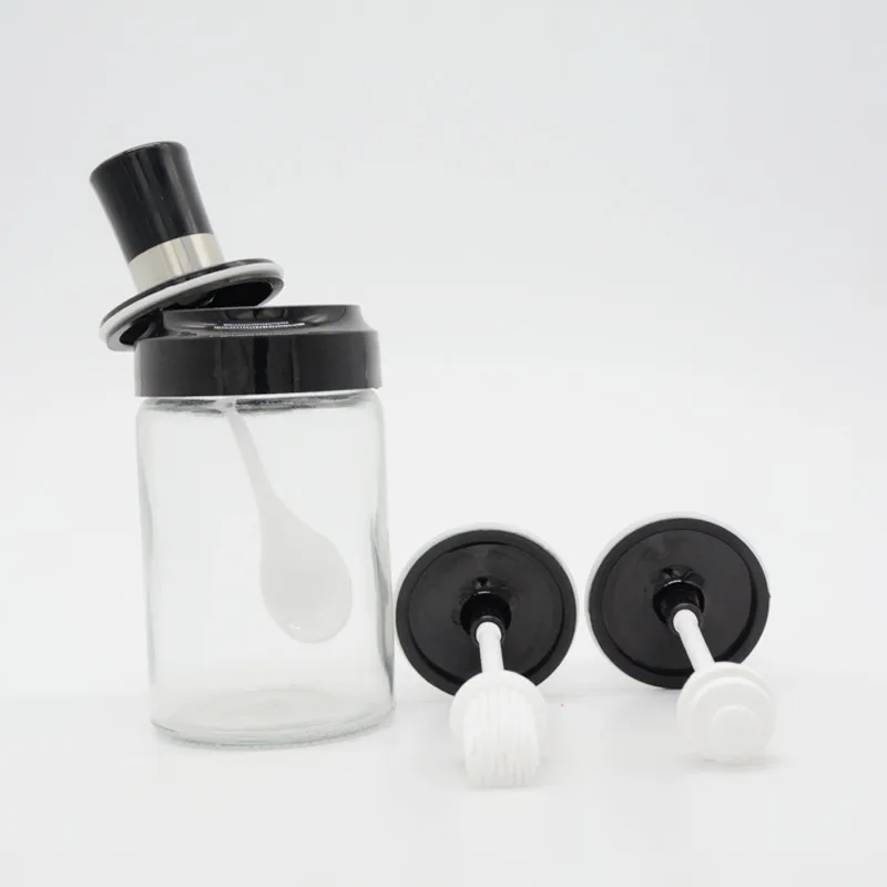 Wholesale custom 250ml glass condiments nordic seasoning spice liquid bottle jar with spoon