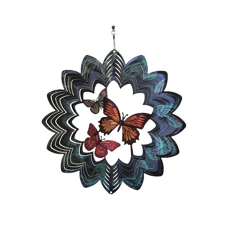 outdoor hanging 3d stainless steel decorative metal garden mandala solar light wind spinner manufacture