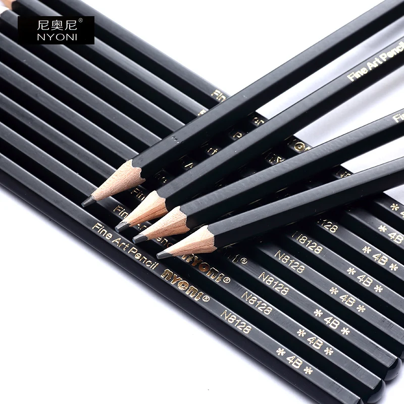 custom  black Art pencils linden wood  graphite draw sketch  4B  sketching pencil