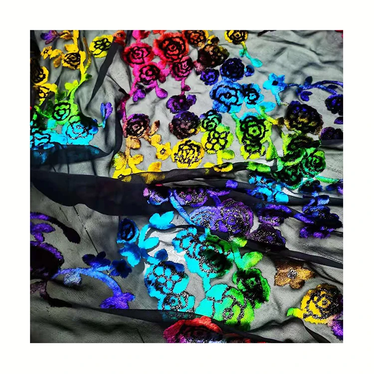 2021 Custom Printing Silk Soft Comfortable Hand Painted Jacquard Burnout Velvet Dress Fabric