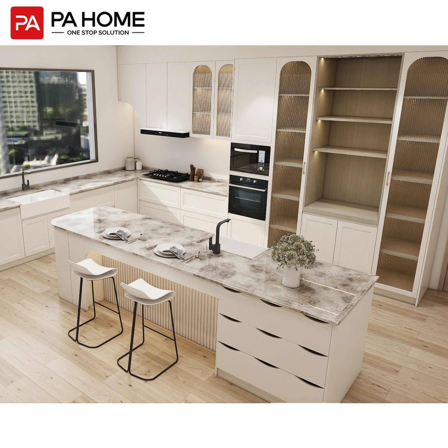 PA foshan Роскошный белый кухонный набор, мебель, кухонный шкаф