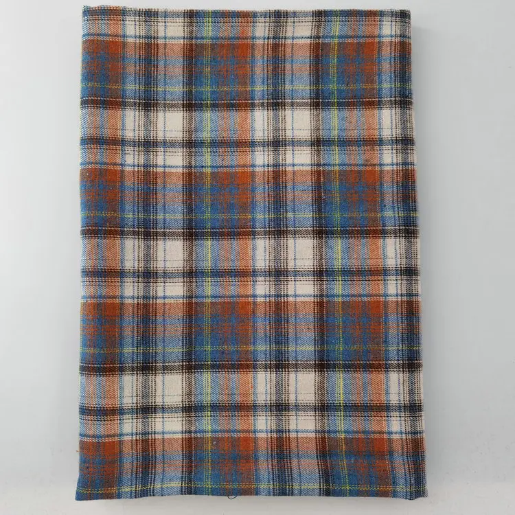 Polyester cotton yarn dyed tartan peach sanded flannel high quality plaid shirt fabric