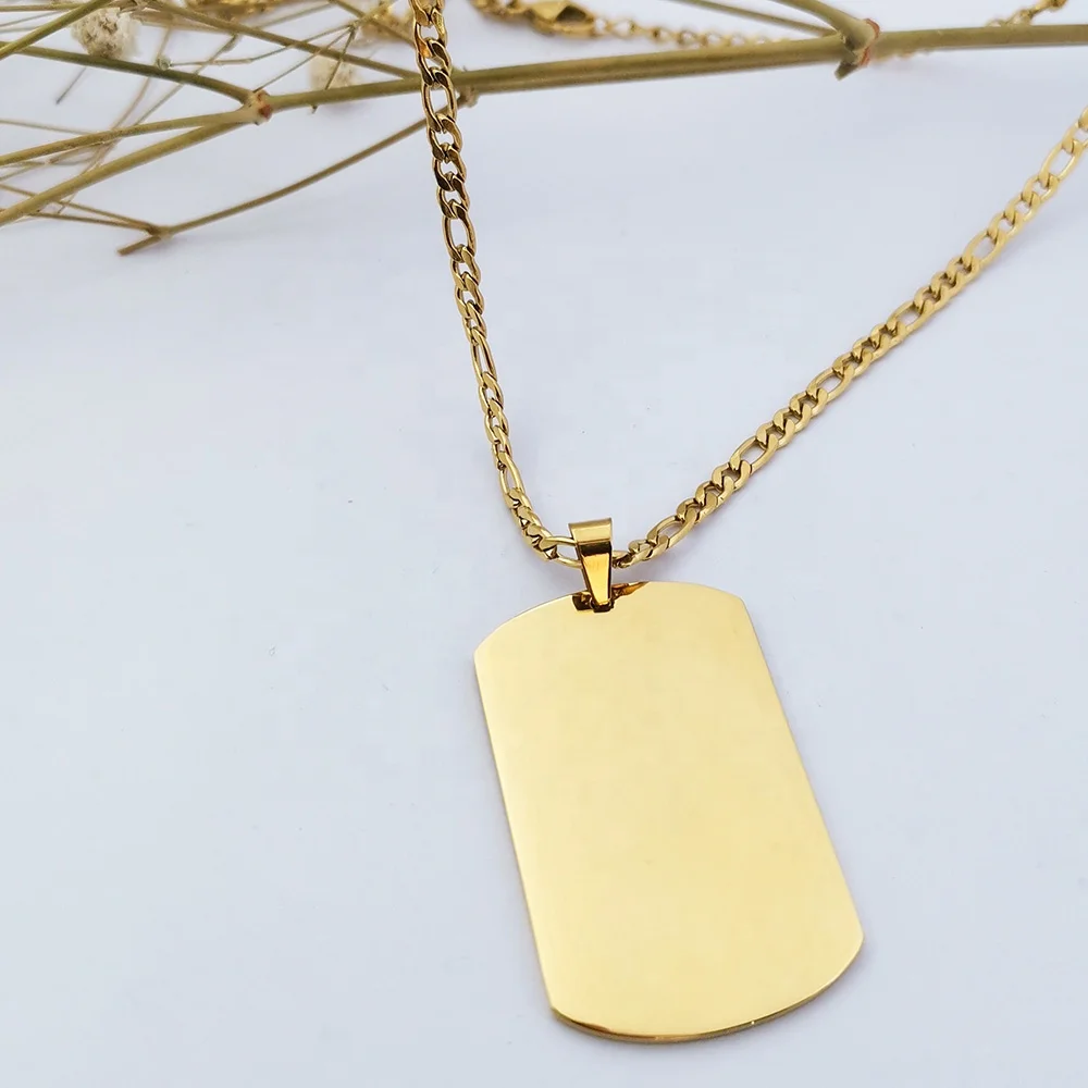 Men Jewelry Black Blank Pendant Charm Necklace Jewelry Dog NameTag Black Military Dog Tags Necklace For Dad Black Chain