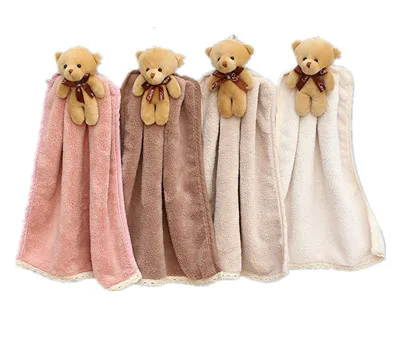 
Coral velvet cute bear microfiber christmas household cleaning small hand towels 