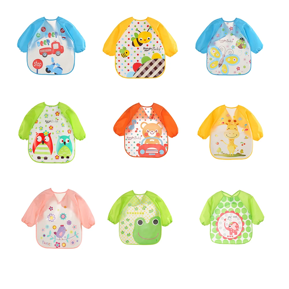 new arrival golden supplier baby apron sleeved bib waterproof feeding long sleeves apron wipeable PEVA baby bib wholesale