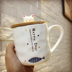 Breakfast Simple Milk Cup Children Cute Cat Cartoon Creative Ceramic Mug With Lid