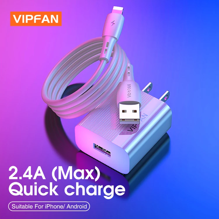 QC3.0 18W VIPFAN usb white US with PVC data cable power bank wall socket usb charger hook