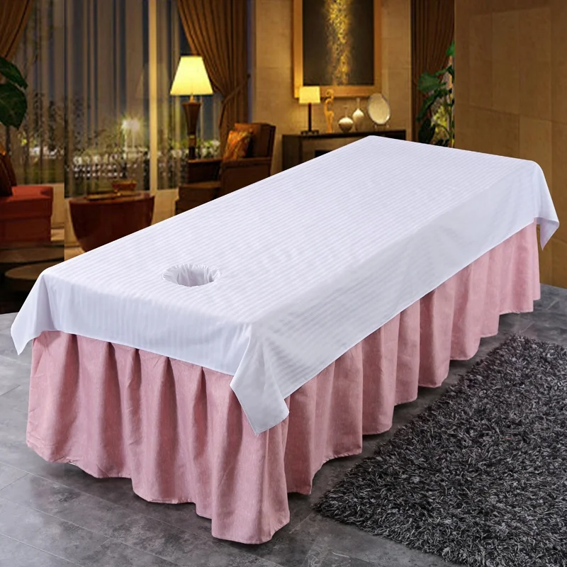 Massage Sheet 100% Cotton Stripe Material Solid Color Spa Bed Sheet Beauty Salon Bed Linen Washable Flat Bed Sheet