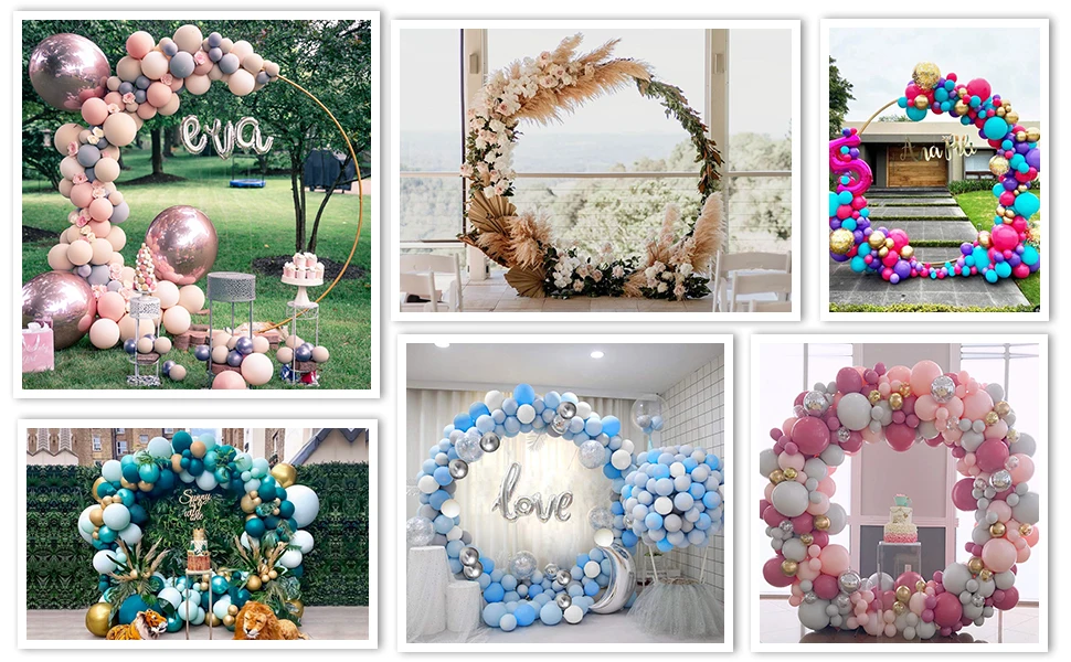 Wedding Stage Ceremony Party Decoration Supplies Flower Balloon Metal Gold Iron White Round Circle Arch Frame Backdrop Stand