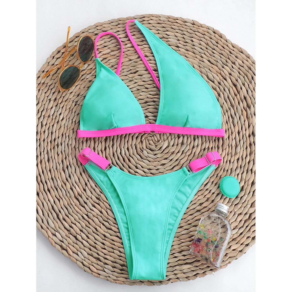 2022 European and American new bikini single shoulder pure color Bikini sexy split wholesale swimsuit