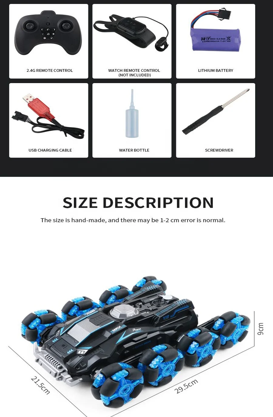 2.4 GHz Stunt Car RC Crawler, 4WD Transform Automatically 10Km/h All Terrains Vehicle Off-Road Gesture Sensor Truck with Lights