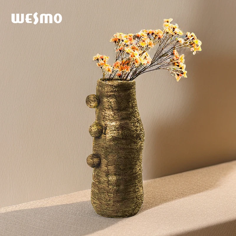 Luxury archaize color spray painting resin gold flower vase table decoration for home plant pot vase desk decor