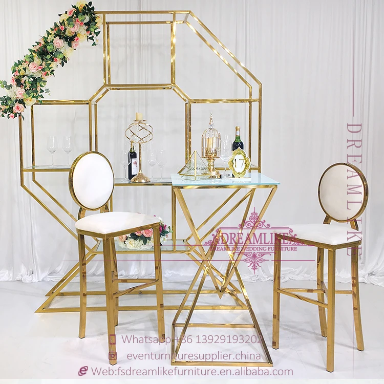 Octagon gold stainless steel frame wine glass rack shelf for wedding party