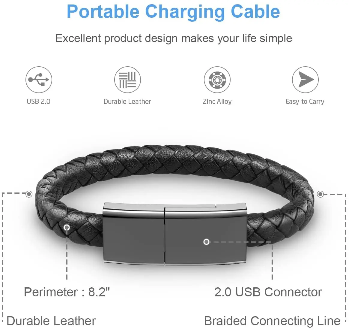 EONLINE Outdoor Portable Leather Mini Micro USB Bracelet Charger Data Charging Cable Sync Cord For Android Type-C Phone Cable