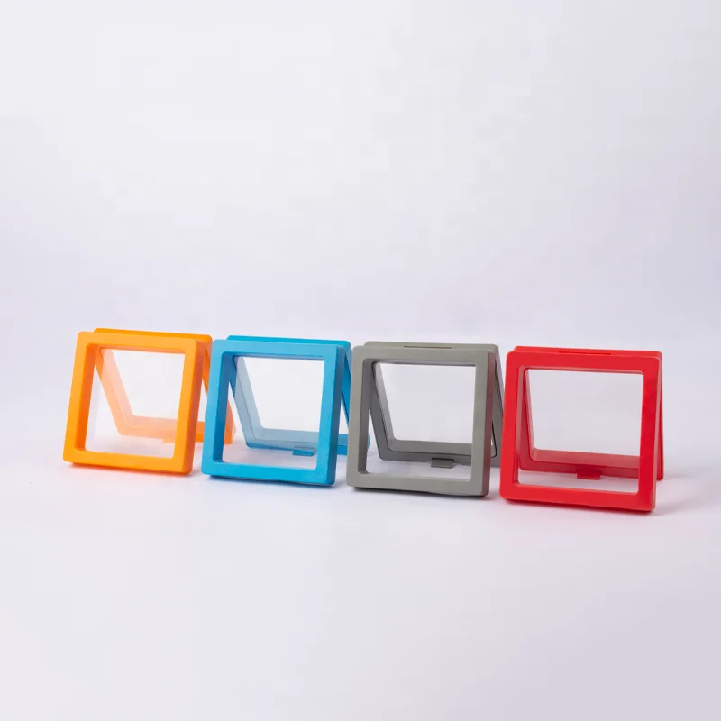 Transparent 3D Floating Frame Jewelry Box Storage Necklace Ring Coin Organizer Box Custom Logo PE Film Suspension Packaging Box