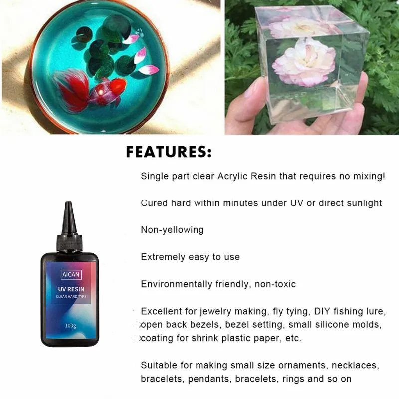 
100g Clear Resin UV Kit Crystal Clear Hard Glue Solar Cure Sunlight Type Adhesive UV Resin for Jewelry 