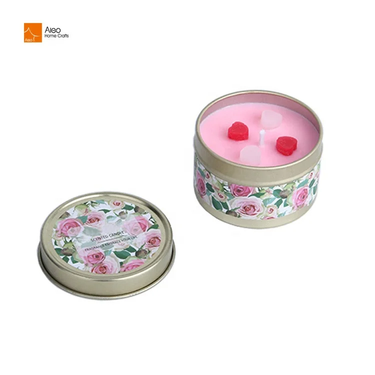 Metal Tin Tealight Candle Holder Rond Set of 3 Rose Scented Heart Shape Wax Happy Birthday Gifts With Colorful