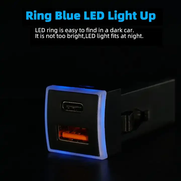 Led light Square style Square style  DC12V/24V  PD QC3.0 USB Car Charger For Toyota