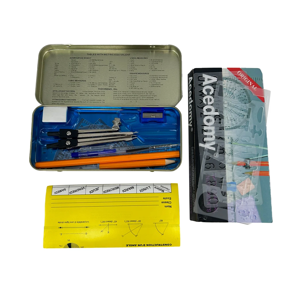 12 PCS Compass Math Set Iron Box Instruments Mathematical Ruler Geometry Set For Geometry Box