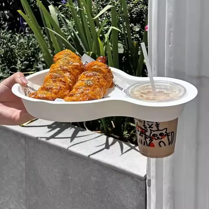 Biodegradable Disposable Paper Cup Holder Street Snacks Food Tray Beverage Walking hot pot Cup thickened tray