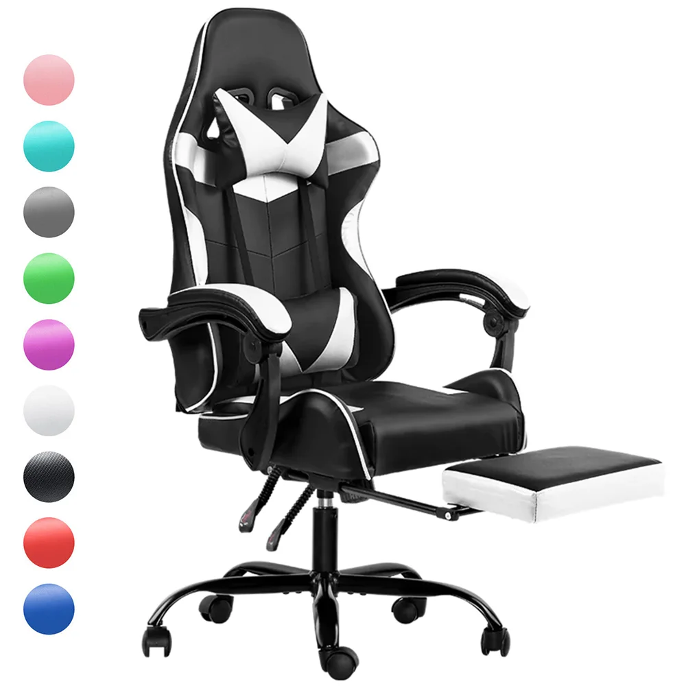 JL Korean custom massage logo white pu cheapest silla gamer pro pvc high quality leather gaming chair with leg rest