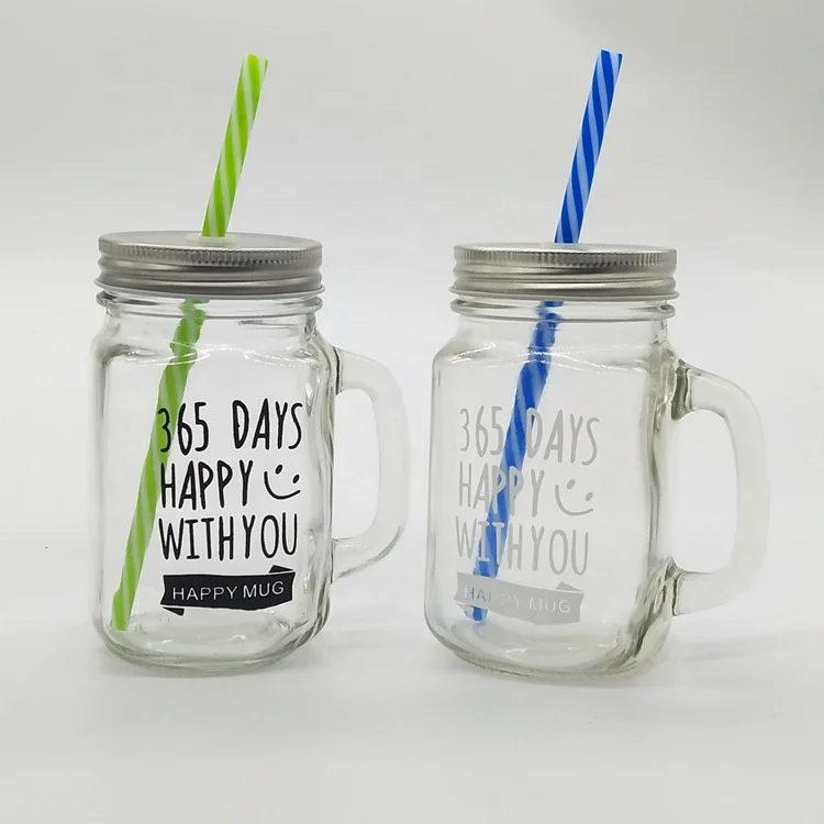 Popular Lead Free 16oz Clear Glass Beer Mason Jar Mug with lid