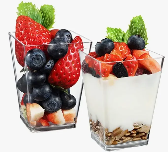 food grade cake cups 5oz Square Shape PS plastic disposable mousse dessert cup with spoon