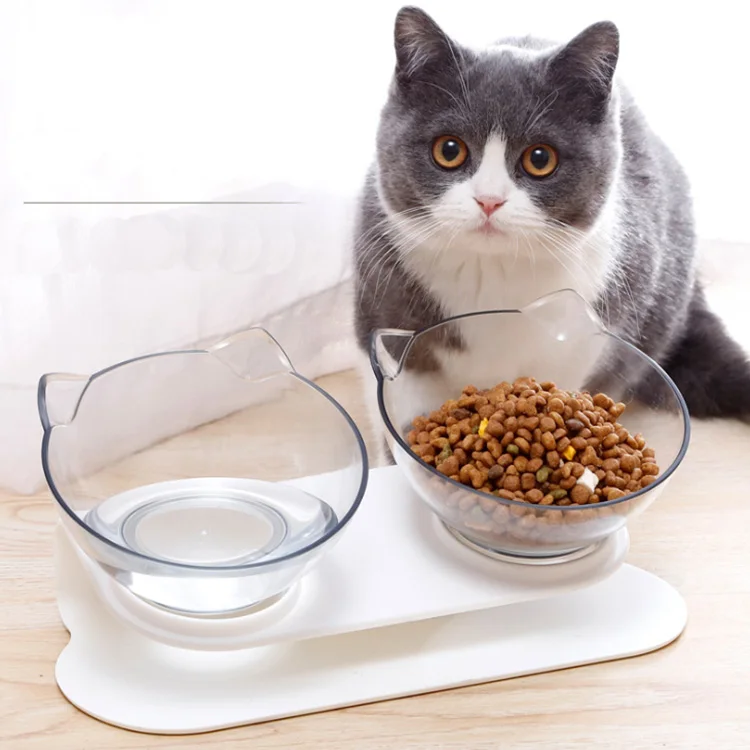 Protect Neck Tilting Style Cat Shape Pet Bowl Transparent Dog Cat Feeder Pet Food Dish Water Bowl For Pet