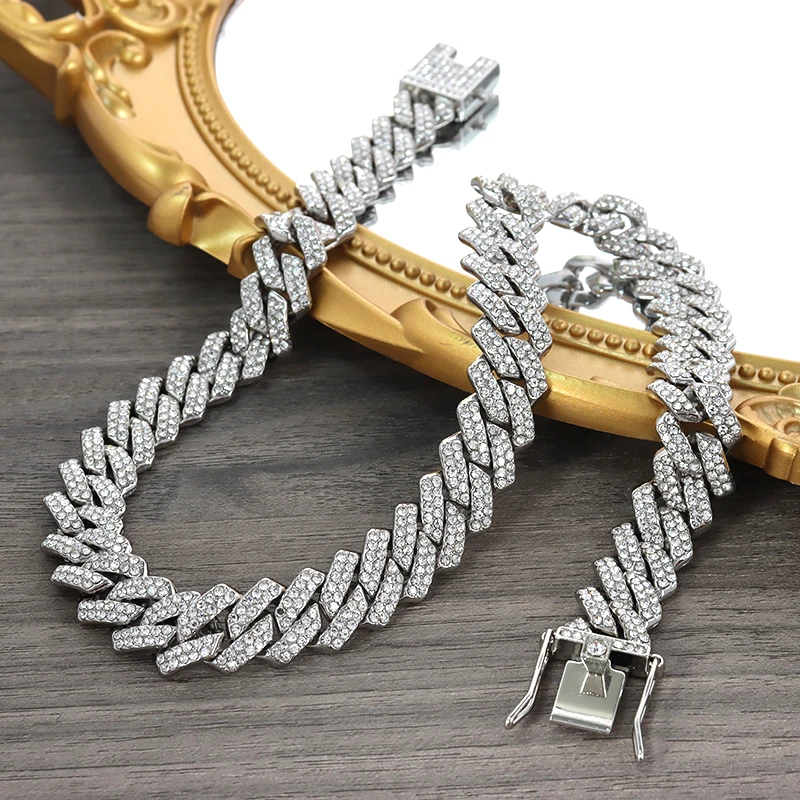 2024 New Rappers Hip Hop Jewelry Fashion 12mm Cuban Link Chain Gold Silver Plated Full Diamond Iced Out Cuban Necklace For Men