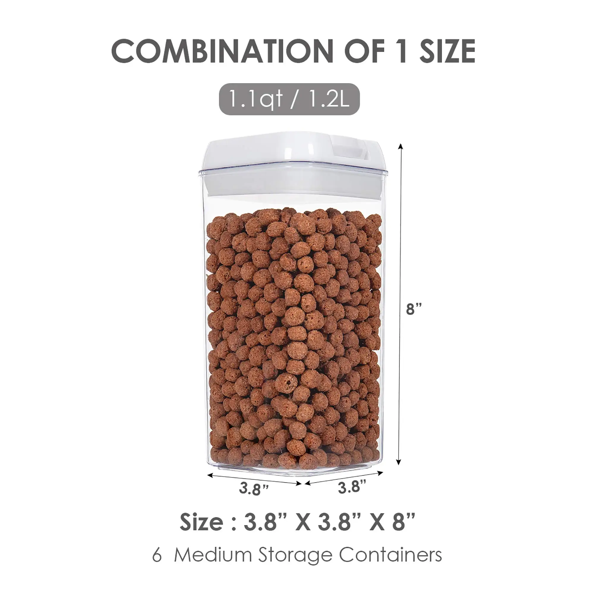6pcs Airtight Transparent Plastic Grain Food Storage Containers Rectangle Kitchen Organizers Pet Cereal Containers Storage