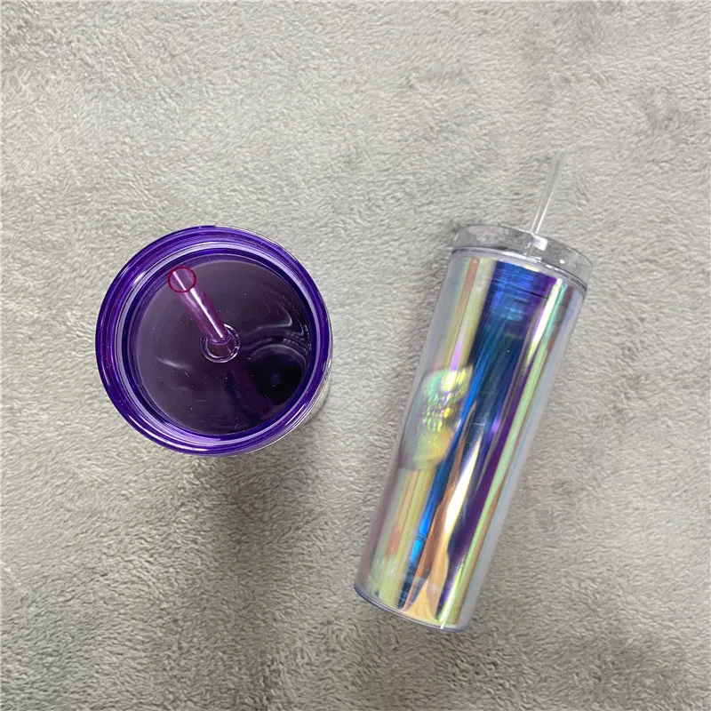 Clear Drinkware 16oz 19oz 20oz Insulated 10 colored Laser holographic Glitter Bomb Plastic Straight cups With lids and straws