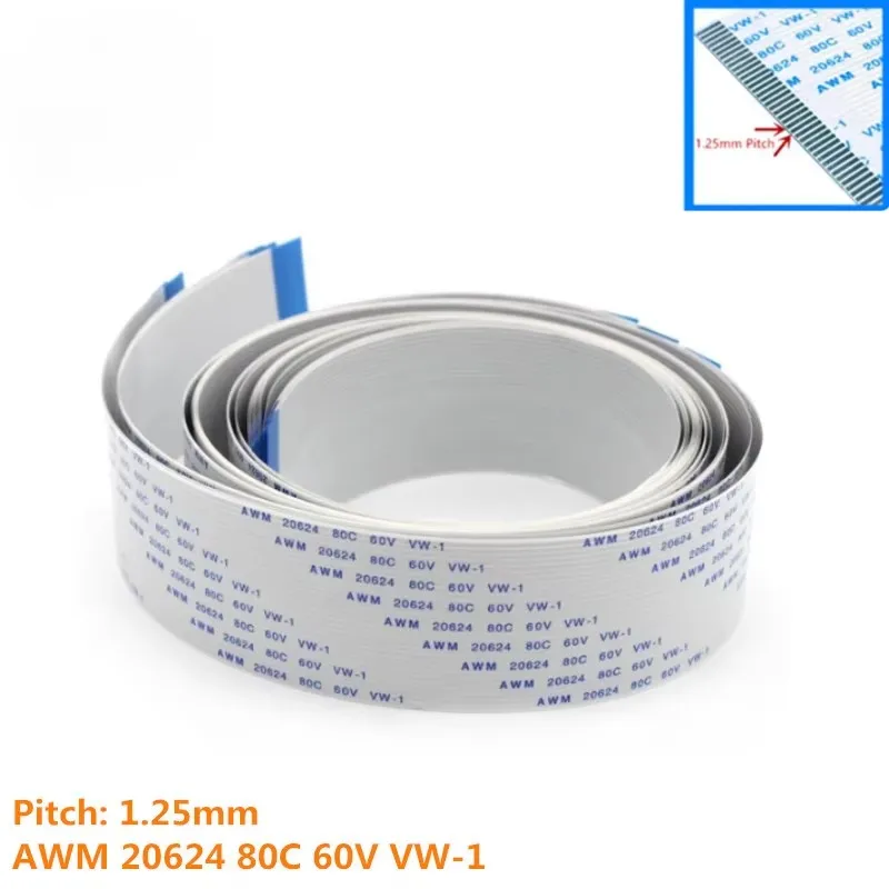 FPC FFC Flexible Flat Cable 1.25mm Pitch AWM 20624 80C 60V VW-1 4P/5/6/7/8/9/10/11/12/13/14/15/16/18/19/20/21/22/24/26/30Pin