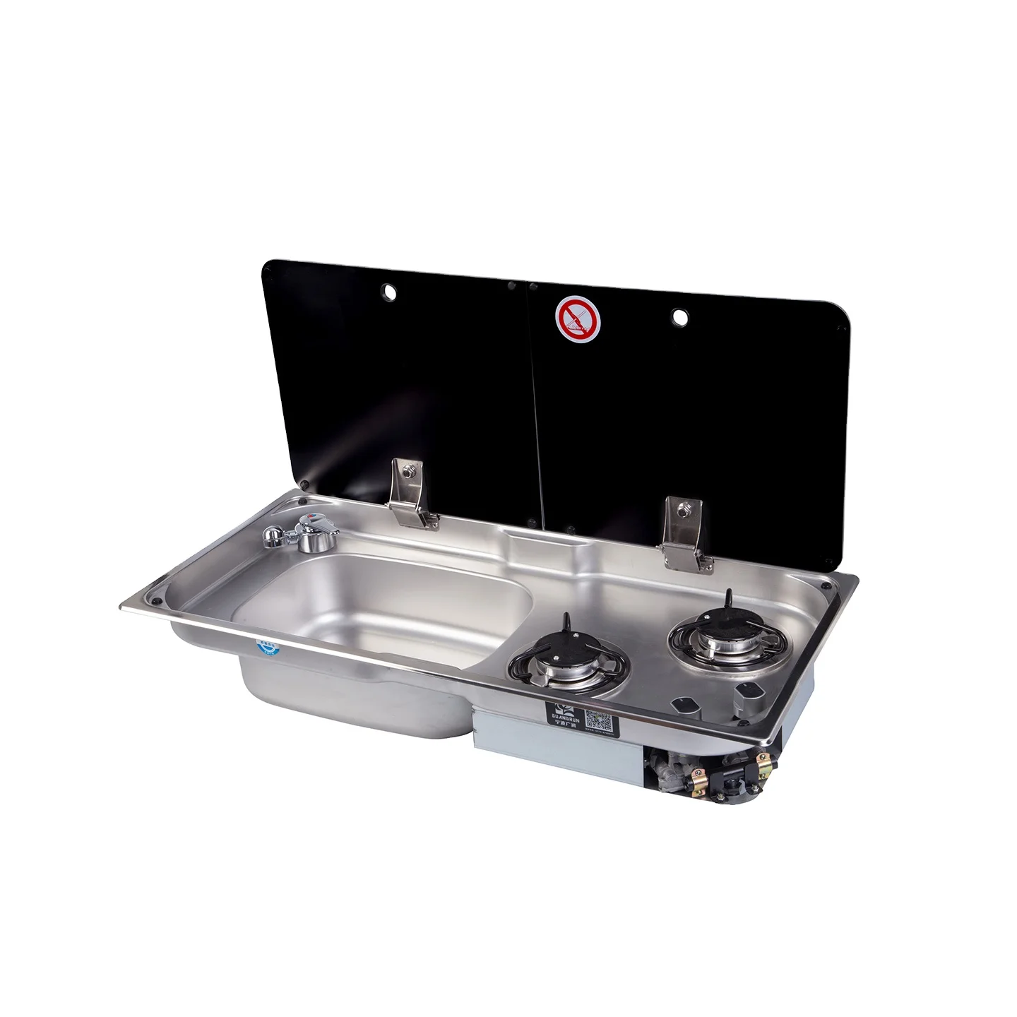 Caravan kitchen Stainless steel two burner Gas hob and sink combination unit with tempered glass lid for RV motorhomes GR-904LR
