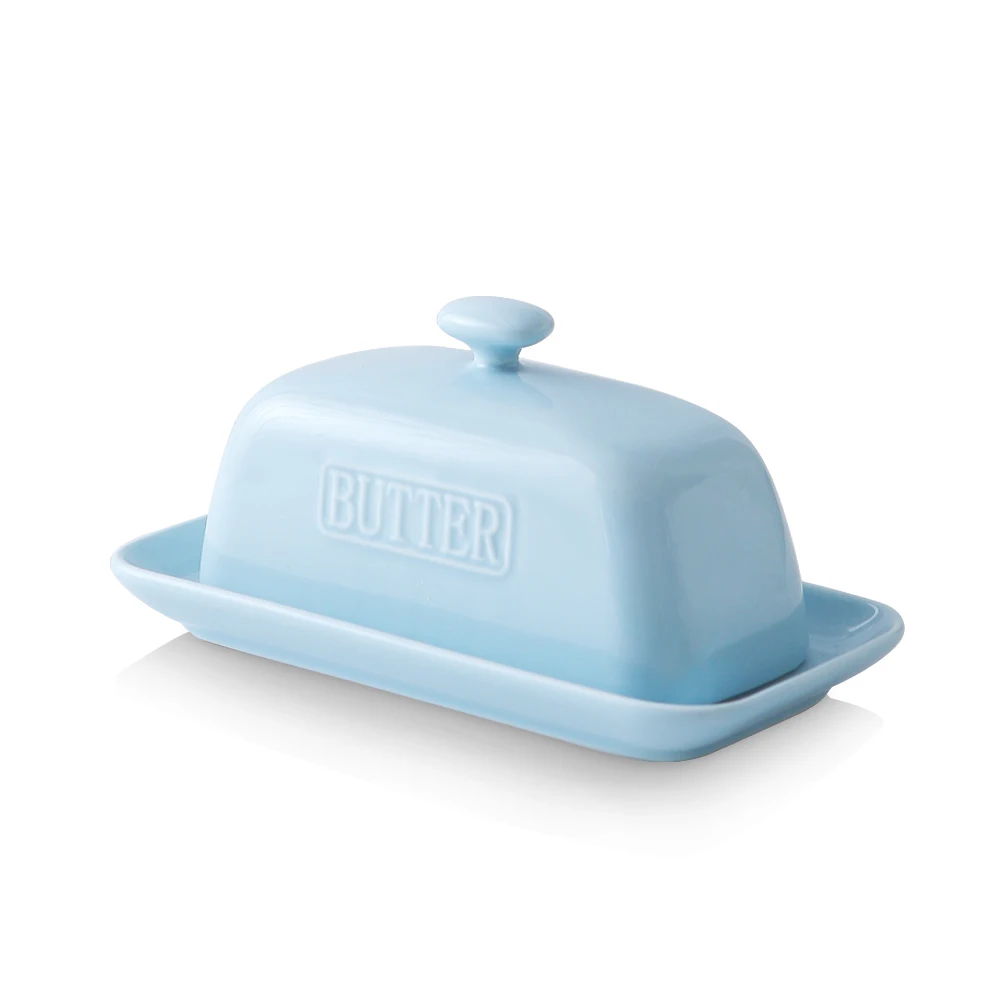 Smooth Surface With Logo Ceramic Butter Dish Boat Shape Butter Container Dish For Food Storage