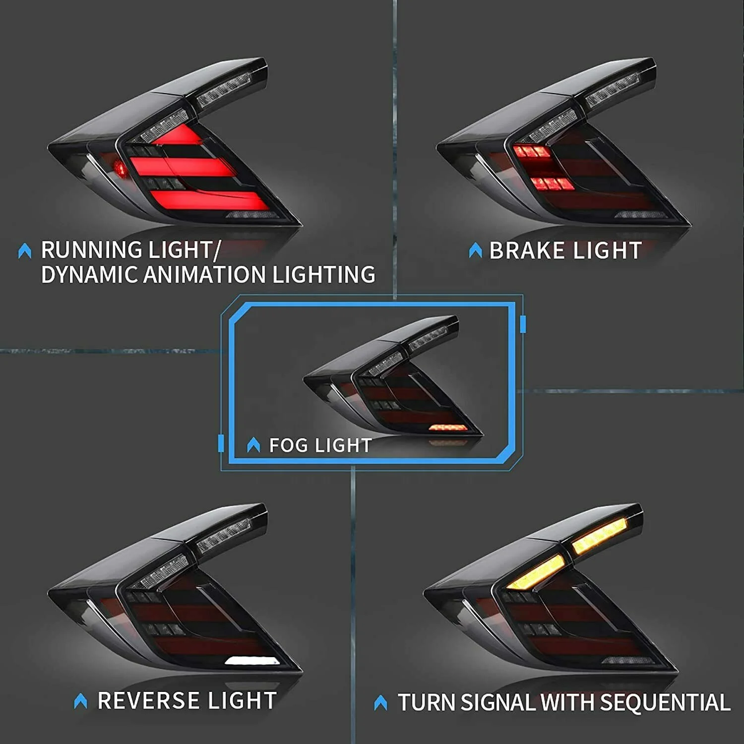 HCmotion Factory wholesales V1 Animation DRL FK7 FK8 Rear Back Lights Assembly LED 2016-2020 Hatchback Tail Lam For Honda
